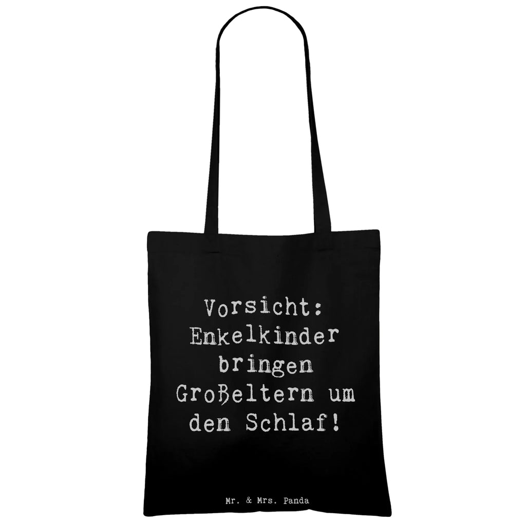 Tote bag Saying Vorsicht: Enkelkinder bringen Großeltern um den Schlaf! Beuteltasche, Beutel, Einkaufstasche, Jutebeutel, Stoffbeutel, Tasche, Shopper, Umhängetasche, Strandtasche, Schultertasche, Stofftasche, Tragetasche, Badetasche, Jutetasche, Einkaufstüte, Laptoptasche, Familie, Vatertag, Muttertag, Bruder, Schwester, Mama, Papa, Oma, Opa