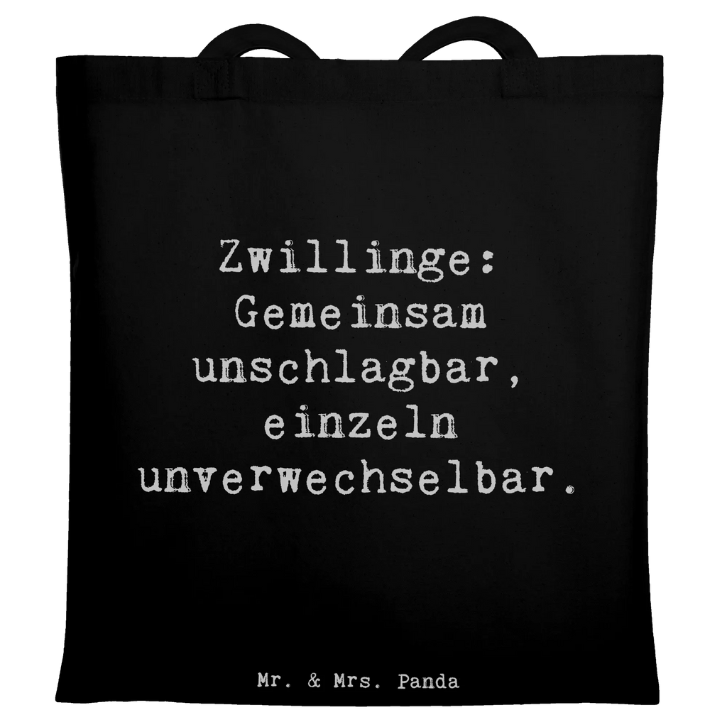 Tote bag Saying Zwillinge: Gemeinsam unschlagbar, einzeln unverwechselbar. Beuteltasche, Beutel, Einkaufstasche, Jutebeutel, Stoffbeutel, Tasche, Shopper, Umhängetasche, Strandtasche, Schultertasche, Stofftasche, Tragetasche, Badetasche, Jutetasche, Einkaufstüte, Laptoptasche, Familie, Vatertag, Muttertag, Bruder, Schwester, Mama, Papa, Oma, Opa