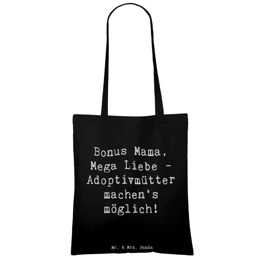 Tote bag Saying Bonus Mama, Mega Liebe - Adoptivmütter machen’s möglich! Beuteltasche, Beutel, Einkaufstasche, Jutebeutel, Stoffbeutel, Tasche, Shopper, Umhängetasche, Strandtasche, Schultertasche, Stofftasche, Tragetasche, Badetasche, Jutetasche, Einkaufstüte, Laptoptasche, Familie, Vatertag, Muttertag, Bruder, Schwester, Mama, Papa, Oma, Opa
