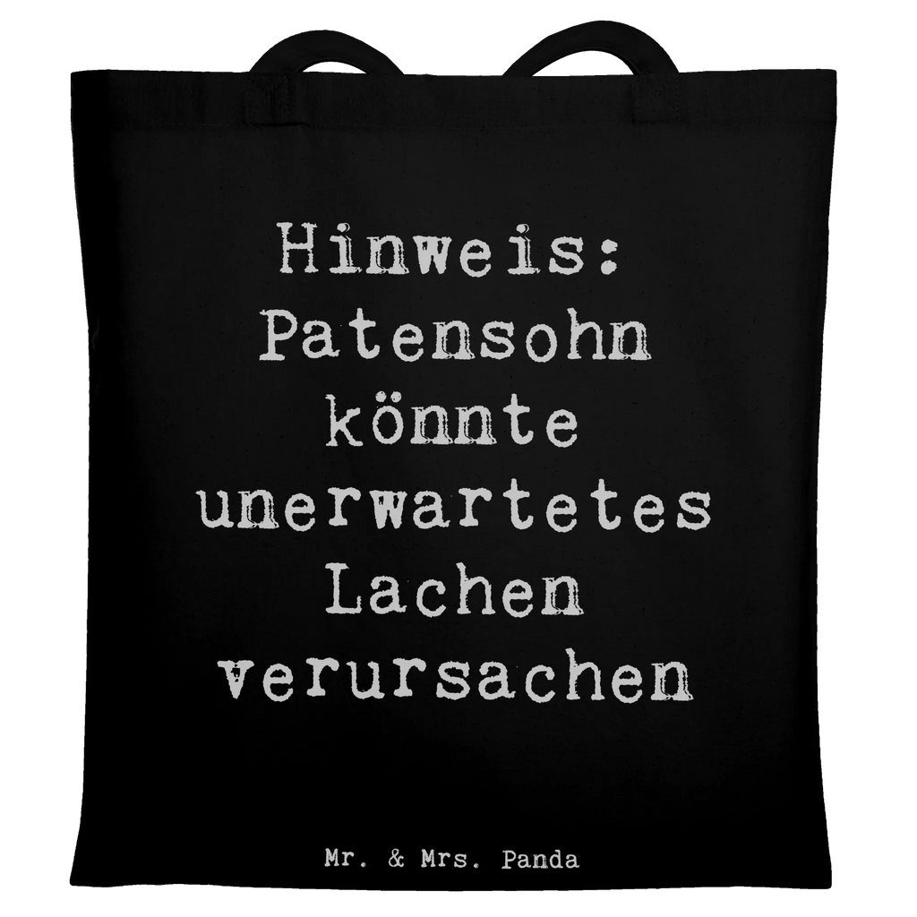 Tote bag Saying Hinweis: Patensohn könnte unerwartetes Lachen verursachen Beuteltasche, Beutel, Einkaufstasche, Jutebeutel, Stoffbeutel, Tasche, Shopper, Umhängetasche, Strandtasche, Schultertasche, Stofftasche, Tragetasche, Badetasche, Jutetasche, Einkaufstüte, Laptoptasche, Familie, Vatertag, Muttertag, Bruder, Schwester, Mama, Papa, Oma, Opa