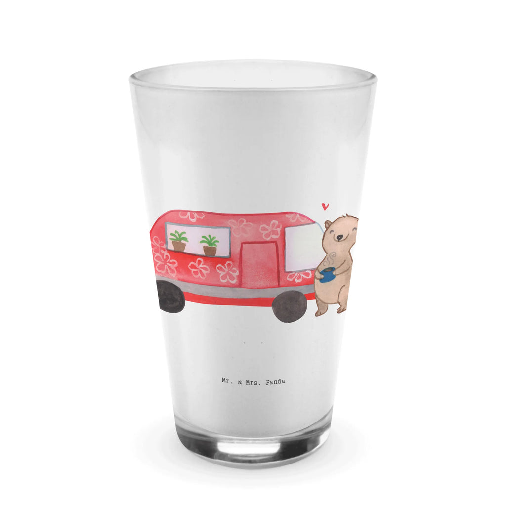 Glass bear camper Cappuccino Glas, Glas, Cappuccino Tasse, Latte Macchiato, Geschenk, Sport, Sportart, Hobby, Schenken, Danke, Dankeschön, Auszeichnung, Gewinn, Sportler, Camper, Campen, Zelten, Campingplatz, Wohnmobil, Roadtrip, Urlaub