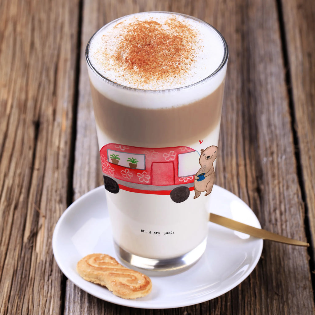 Glass bear camper Cappuccino Glas, Glas, Cappuccino Tasse, Latte Macchiato, Geschenk, Sport, Sportart, Hobby, Schenken, Danke, Dankeschön, Auszeichnung, Gewinn, Sportler, Camper, Campen, Zelten, Campingplatz, Wohnmobil, Roadtrip, Urlaub