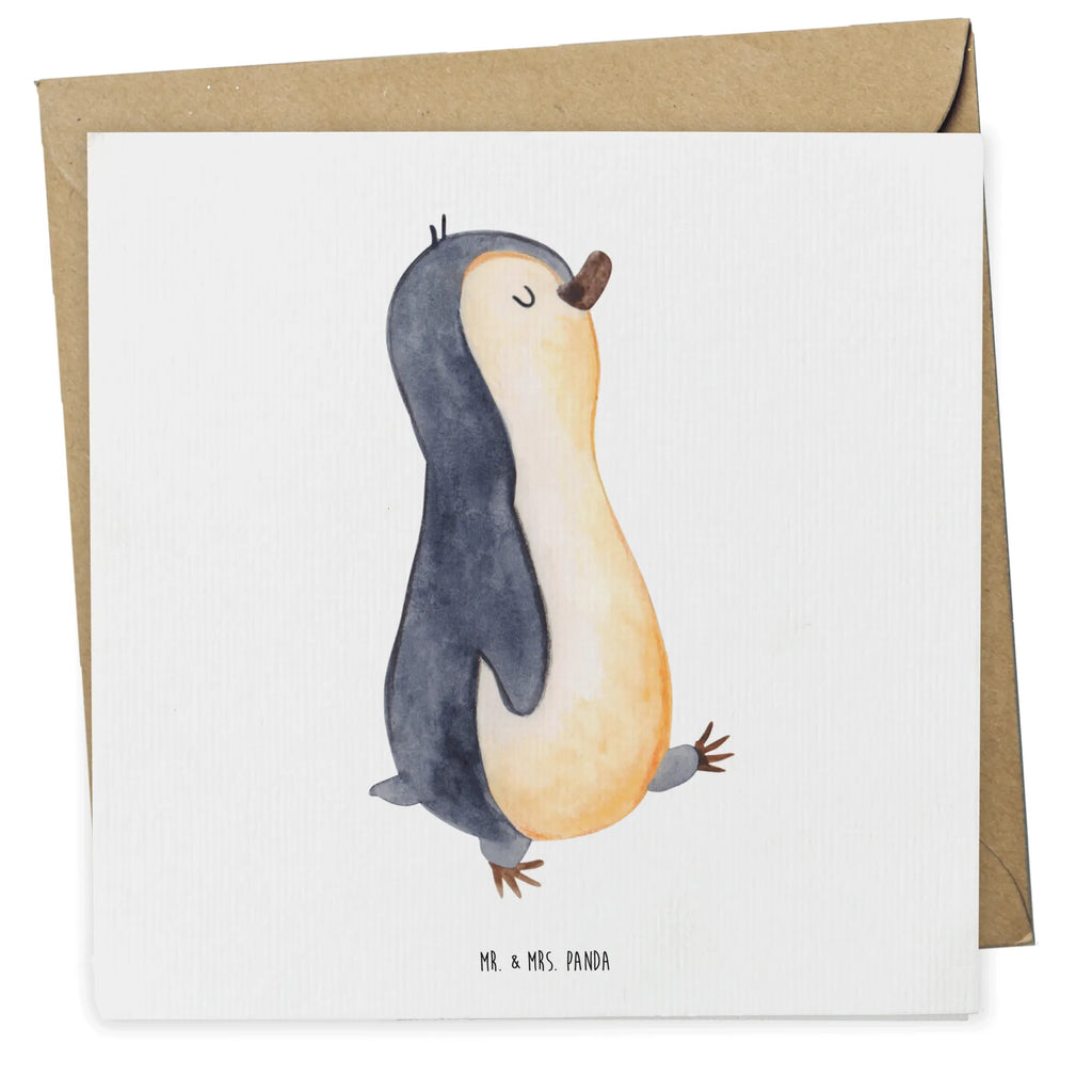 Deluxe Card Penguin march faltkarte, doppelkarte, Glückwunschkarte, Klappkarte, Grußkarte, anlasskarte, Pinguin, Frühaufsteher, Langschläfer, Pinguine, Schwester, Familie, Bruder