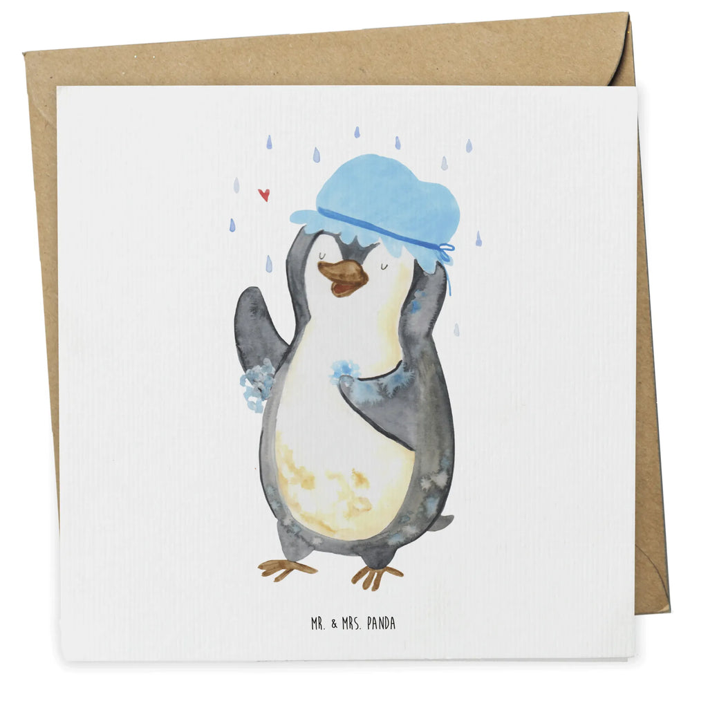 Deluxe Karte Pinguin Duschen Hochwertige Grußkarte, Geburtstagskarte, Klappkarte, Karte, Einladungskarte, Grußkarte, Hochzeitskarte, Glückwunschkarte, Hochwertige Klappkarte, Pinguin, glücklich sein, Neustart, Dusche, duschen, Pinguine, Neuanfang, Motivation, Lebensmotto