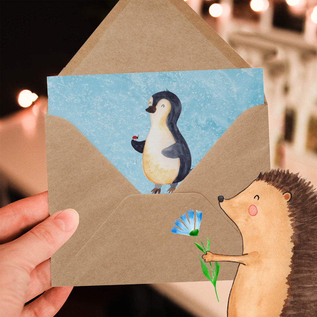 Deluxe Karte Pinguin Marienkäfer Karte, Grußkarte, Klappkarte, Einladungskarte, Glückwunschkarte, Hochzeitskarte, Geburtstagskarte, Hochwertige Grußkarte, Hochwertige Klappkarte, Pinguin, Pinguine, Marienkäfer, Liebe, Wunder, Glück, Freude, Lebensfreude