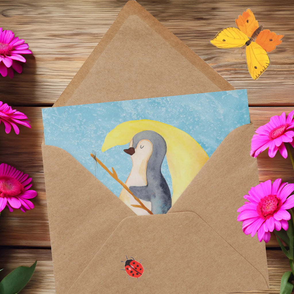 Deluxe Karte Pinguin Mond doppelkarte, Grußkarte, faltkarte, anlasskarte, Glückwunschkarte, Klappkarte, Pinguin, Gästezimmer, Pinguine, Einschlafen, schlafen, Schlafstörungen, Schlafzimmer, Spruch, Nachtruhe