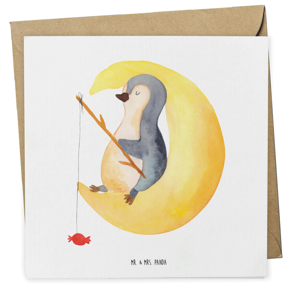 Deluxe Karte Pinguin Mond doppelkarte, Grußkarte, faltkarte, anlasskarte, Glückwunschkarte, Klappkarte, Pinguin, Gästezimmer, Pinguine, Einschlafen, schlafen, Schlafstörungen, Schlafzimmer, Spruch, Nachtruhe