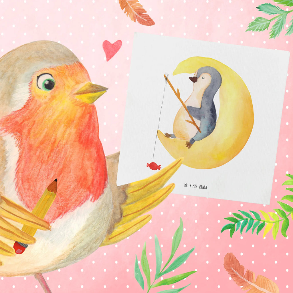 Deluxe Karte Pinguin Mond doppelkarte, Grußkarte, faltkarte, anlasskarte, Glückwunschkarte, Klappkarte, Pinguin, Gästezimmer, Pinguine, Einschlafen, schlafen, Schlafstörungen, Schlafzimmer, Spruch, Nachtruhe