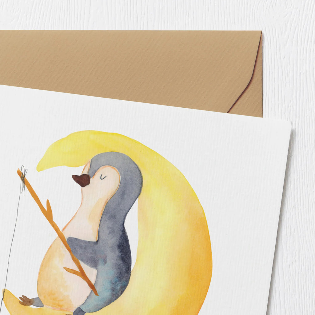 Deluxe Karte Pinguin Mond doppelkarte, Grußkarte, faltkarte, anlasskarte, Glückwunschkarte, Klappkarte, Pinguin, Gästezimmer, Pinguine, Einschlafen, schlafen, Schlafstörungen, Schlafzimmer, Spruch, Nachtruhe