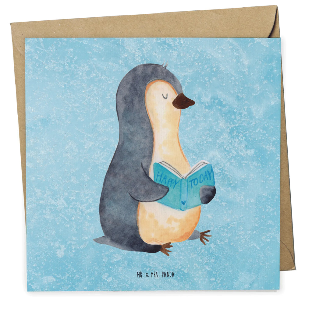 Deluxe Karte Pinguin Buch faltkarte, Klappkarte, anlasskarte, doppelkarte, Glückwunschkarte, Grußkarte, Pinguin, Lesen, Freizeit, Nichtstun, Buch, Faulenzen, Bücherwurm, Pinguine, Urlaub, Ferien