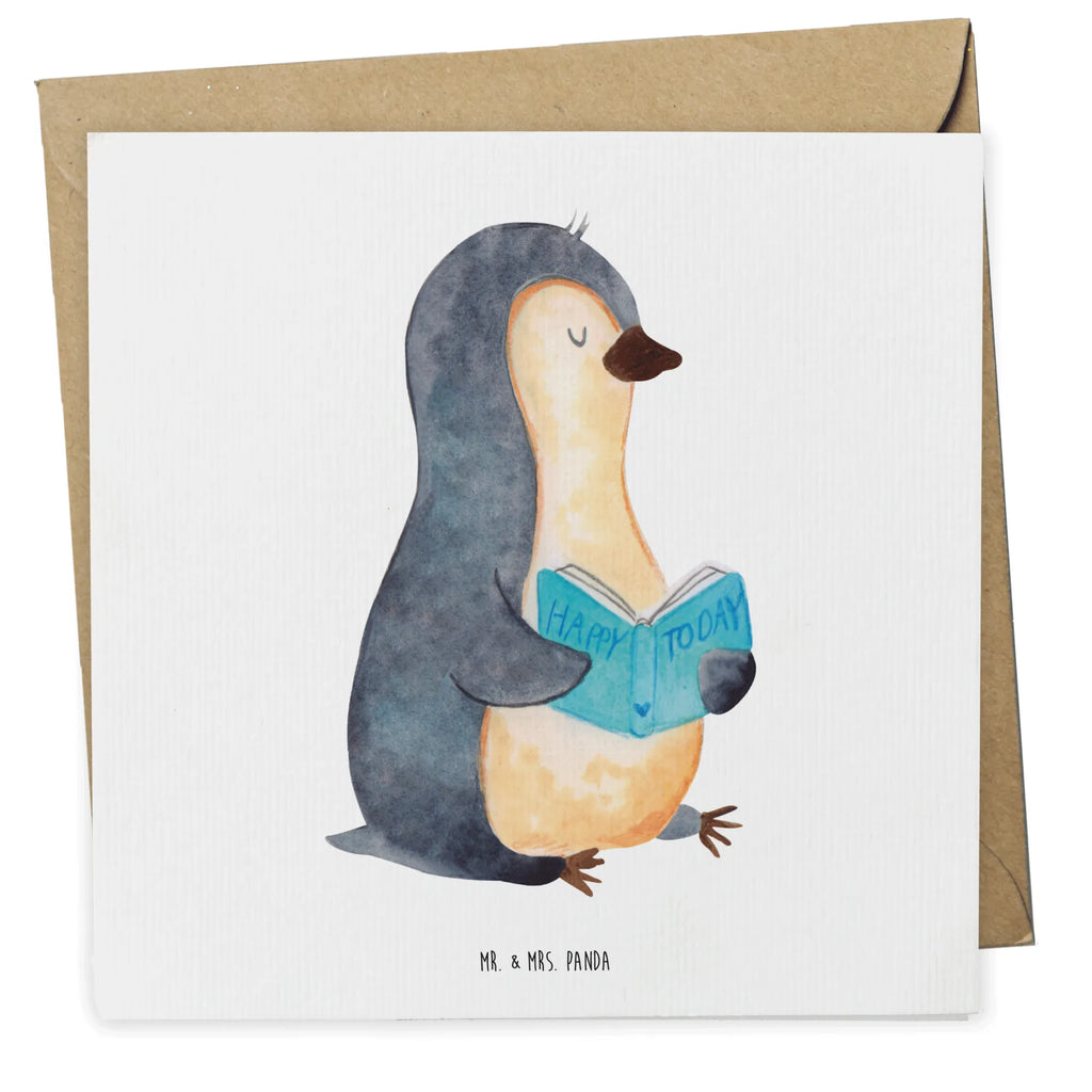 Deluxe Karte Pinguin Buch faltkarte, Klappkarte, anlasskarte, doppelkarte, Glückwunschkarte, Grußkarte, Pinguin, Lesen, Freizeit, Nichtstun, Buch, Faulenzen, Bücherwurm, Pinguine, Urlaub, Ferien