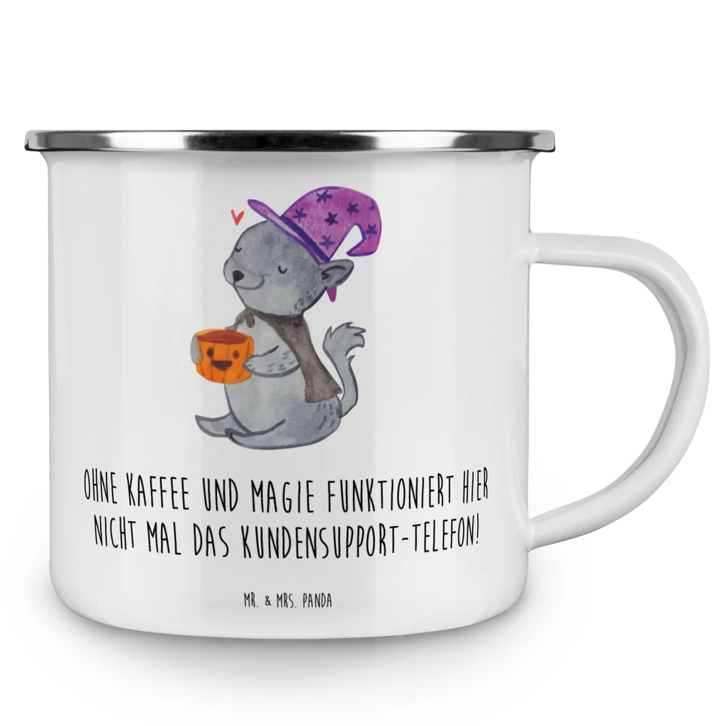 Enamel camping mug Ohne Kaffee und Magie funktioniert hier nicht mal das Kundensupport-Telefon! reisetasse, Teetasse, Kaffeetasse, Becher, Reisebecher, blechbecher, Trinkbecher, Pott, Emailletasse, Teebecher, wandertasse, Metalltasse, Campingtasse, Campingbecher, Kaffeebecher, Tasse, Blechtasse, Emaille Tasse, Emaille Becher, emaillebecher, wanderbecher, Tasse Emaille, metallbecher, becher emaille, Geschenk, Schenken, Jubiläum, Danke, Dankeschön, Beruf, Ausbildung, Abschied, Rente, Kollege, Kollegin, Arbeitskollege, Mitarbeiter, Firma