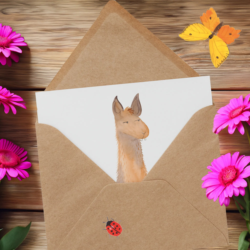 Deluxe Karte Lamakopf Genervt anlasskarte, Glückwunschkarte, Grußkarte, faltkarte, doppelkarte, Klappkarte, Lama, Alpaka, Partnerin, Azubi, Büro, Büroalltag, Beste Freundin, Chef, Recht haben, Freundin, Genervt sein, Chefin, Lamas