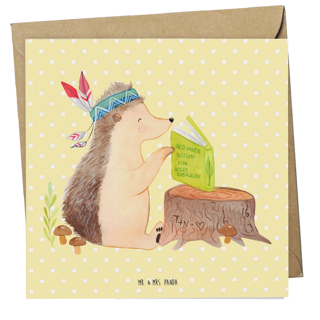 Deluxe Karte Igel Federschmuck Grußkarte, Klappkarte, doppelkarte, anlasskarte, faltkarte, Glückwunschkarte, Waldtiere, Tiere, Camping, Igel, Abenteuer, Indianer, Lagerfeuer