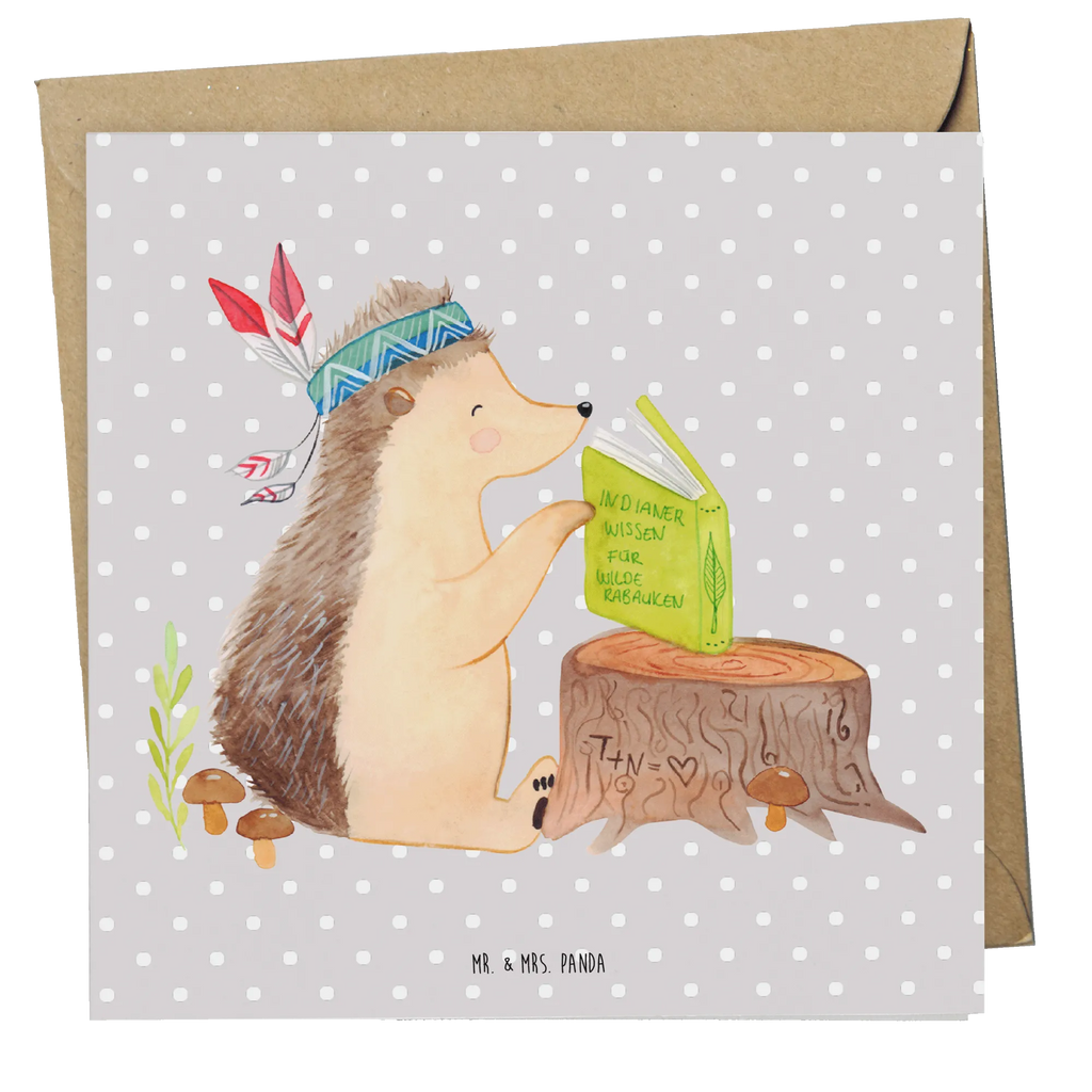 Deluxe Karte Igel Federschmuck Grußkarte, Klappkarte, doppelkarte, anlasskarte, faltkarte, Glückwunschkarte, Waldtiere, Tiere, Camping, Igel, Abenteuer, Indianer, Lagerfeuer