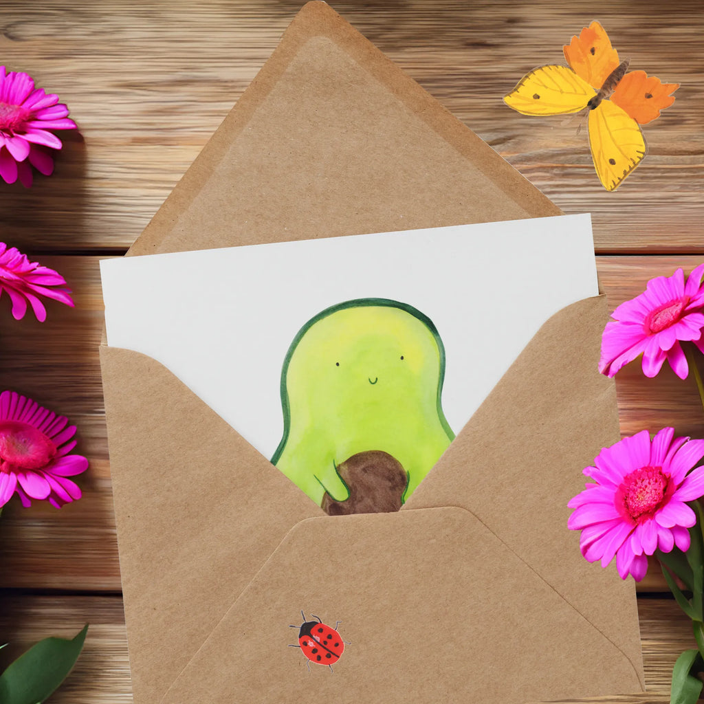 Deluxe Karte Avocado Kern Grußkarte, faltkarte, doppelkarte, Klappkarte, anlasskarte, Glückwunschkarte, Veggie, Vegan, Gesund, Avocado, Avocadokern, Pflanze, Spruch Leben, Avokado, Kern