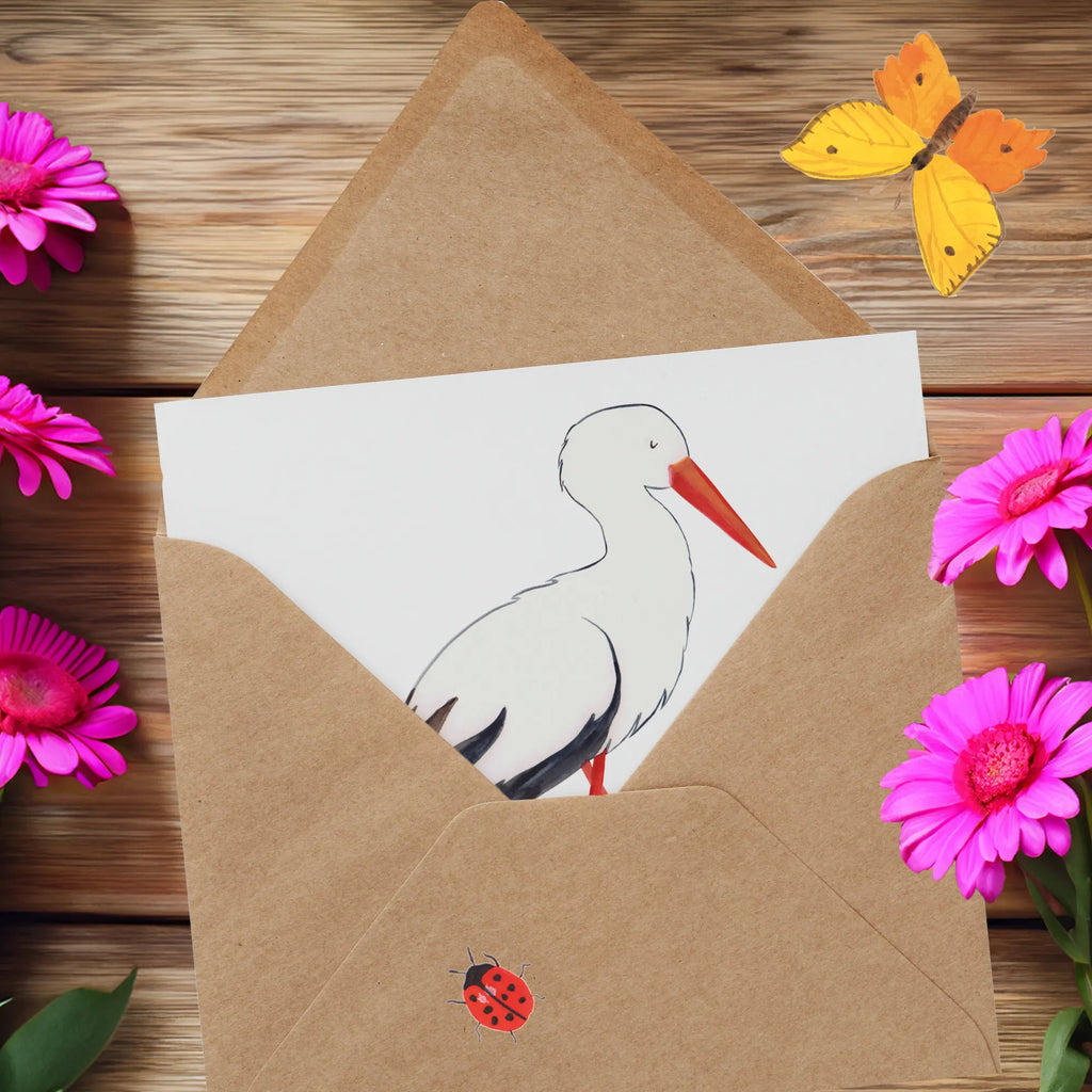 Deluxe Karte Storch Glückwunschkarte, Geburtstagskarte, Einladungskarte, Karte, Hochzeitskarte, Grußkarte, Hochwertige Grußkarte, Klappkarte, Hochwertige Klappkarte, Tiermotive, Gute Laune, lustige Sprüche, Tiere, Mutter, Mutter werden, Geburt, Storch, Mütter, Störche, Babybauch, Schwanger, Schwangerschaft, Baby