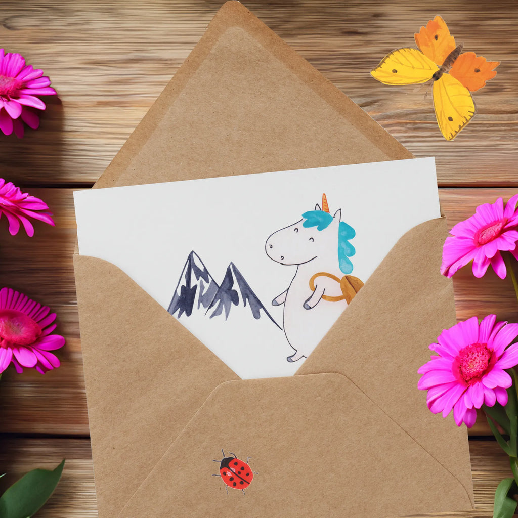 Deluxe Karte Einhorn Bergsteiger Glückwunschkarte, Hochwertige Grußkarte, Hochwertige Klappkarte, Klappkarte, Karte, Einladungskarte, Geburtstagskarte, Grußkarte, Hochzeitskarte, Einhorn, Einhörner, Einhorn Deko, Unicorn, Entdecker, Urlaub, Weltenbummler, Berge, Bergsteiger, Reisen, Abenteuer, Weltreise, Abenteurer