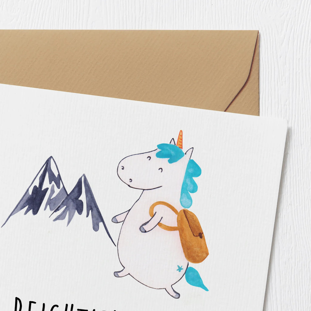 Deluxe Karte Einhorn Bergsteiger Glückwunschkarte, Hochwertige Grußkarte, Hochwertige Klappkarte, Klappkarte, Karte, Einladungskarte, Geburtstagskarte, Grußkarte, Hochzeitskarte, Einhorn, Einhörner, Einhorn Deko, Unicorn, Entdecker, Urlaub, Weltenbummler, Berge, Bergsteiger, Reisen, Abenteuer, Weltreise, Abenteurer