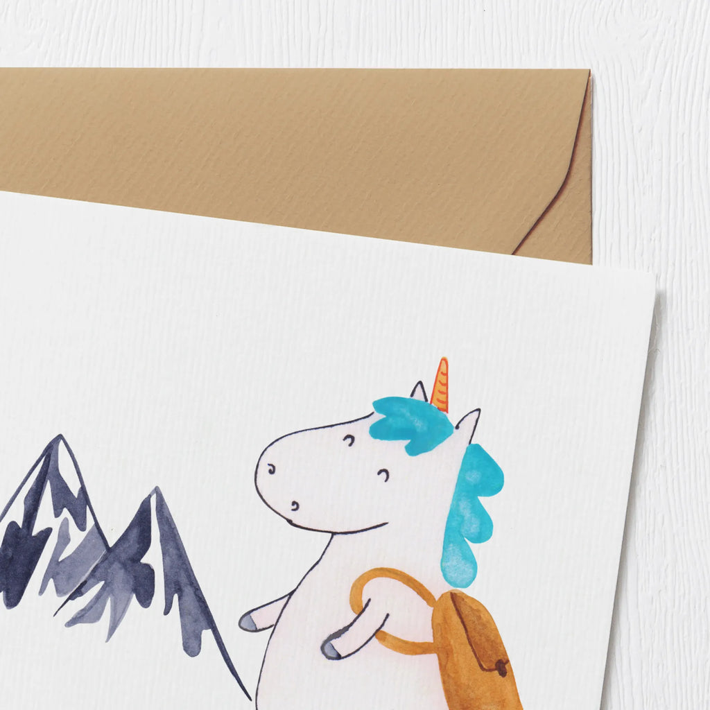 Deluxe Karte Einhorn Bergsteiger Glückwunschkarte, Hochwertige Grußkarte, Hochwertige Klappkarte, Klappkarte, Karte, Einladungskarte, Geburtstagskarte, Grußkarte, Hochzeitskarte, Einhorn, Einhörner, Einhorn Deko, Unicorn, Entdecker, Urlaub, Weltenbummler, Berge, Bergsteiger, Reisen, Abenteuer, Weltreise, Abenteurer