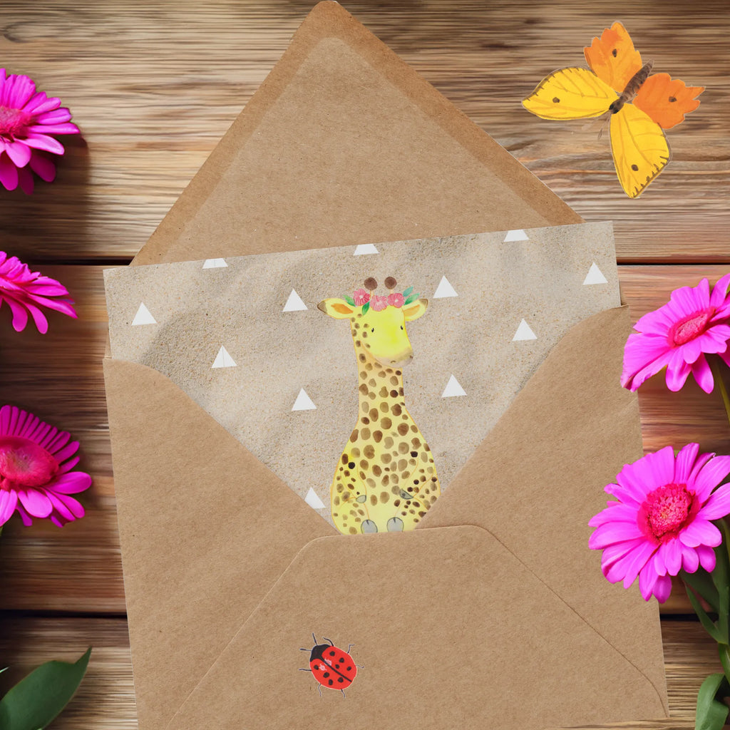 Deluxe Karte Giraffe Blumenkranz Glückwunschkarte, Karte, Grußkarte, Hochzeitskarte, Hochwertige Grußkarte, Hochwertige Klappkarte, Geburtstagskarte, Einladungskarte, Klappkarte, Afrika, Wildtiere, Selbstliebe, Giraffe, Abenteurer, Freundin, Blumenkranz