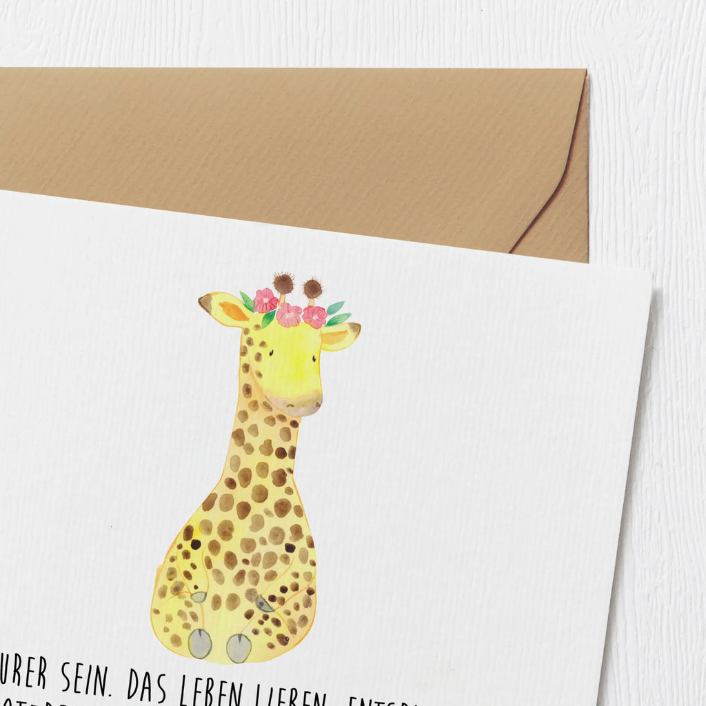Deluxe Karte Giraffe Blumenkranz Glückwunschkarte, Karte, Grußkarte, Hochzeitskarte, Hochwertige Grußkarte, Hochwertige Klappkarte, Geburtstagskarte, Einladungskarte, Klappkarte, Afrika, Wildtiere, Selbstliebe, Giraffe, Abenteurer, Freundin, Blumenkranz