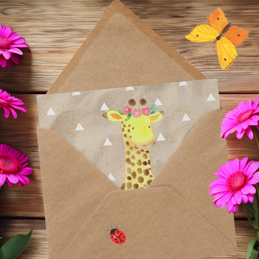 Deluxe Karte Giraffe Blumenkranz Glückwunschkarte, Karte, Grußkarte, Hochzeitskarte, Hochwertige Grußkarte, Hochwertige Klappkarte, Geburtstagskarte, Einladungskarte, Klappkarte, Afrika, Wildtiere, Selbstliebe, Giraffe, Abenteurer, Freundin, Blumenkranz