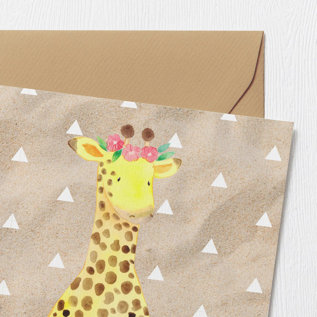 Deluxe Karte Giraffe Blumenkranz Glückwunschkarte, Karte, Grußkarte, Hochzeitskarte, Hochwertige Grußkarte, Hochwertige Klappkarte, Geburtstagskarte, Einladungskarte, Klappkarte, Afrika, Wildtiere, Selbstliebe, Giraffe, Abenteurer, Freundin, Blumenkranz