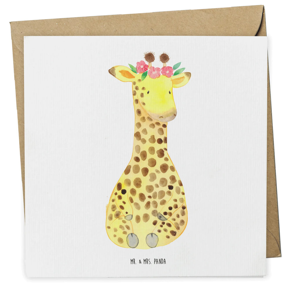 Deluxe Karte Giraffe Blumenkranz Glückwunschkarte, Karte, Grußkarte, Hochzeitskarte, Hochwertige Grußkarte, Hochwertige Klappkarte, Geburtstagskarte, Einladungskarte, Klappkarte, Afrika, Wildtiere, Selbstliebe, Giraffe, Abenteurer, Freundin, Blumenkranz