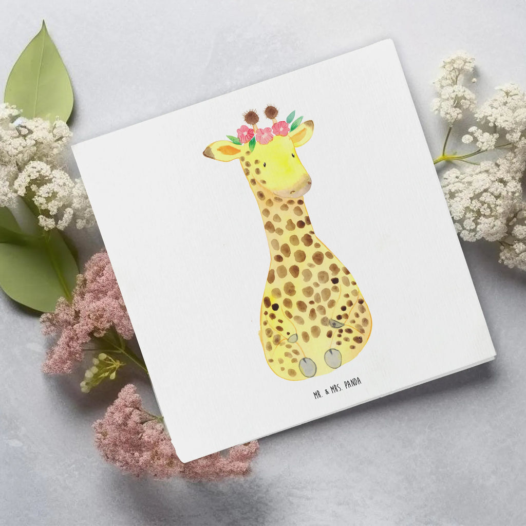 Deluxe Karte Giraffe Blumenkranz Glückwunschkarte, Karte, Grußkarte, Hochzeitskarte, Hochwertige Grußkarte, Hochwertige Klappkarte, Geburtstagskarte, Einladungskarte, Klappkarte, Afrika, Wildtiere, Selbstliebe, Giraffe, Abenteurer, Freundin, Blumenkranz