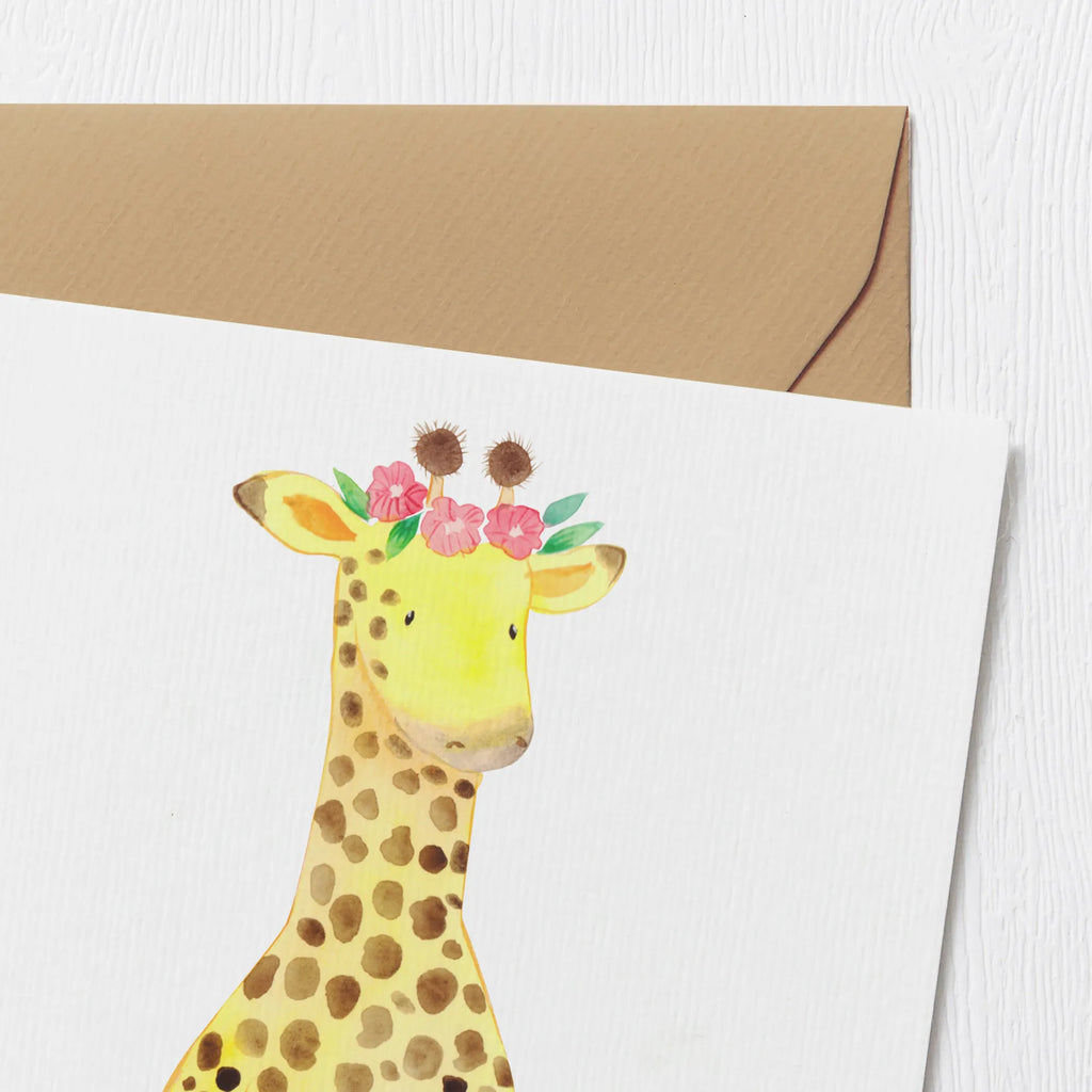 Deluxe Karte Giraffe Blumenkranz Glückwunschkarte, Karte, Grußkarte, Hochzeitskarte, Hochwertige Grußkarte, Hochwertige Klappkarte, Geburtstagskarte, Einladungskarte, Klappkarte, Afrika, Wildtiere, Selbstliebe, Giraffe, Abenteurer, Freundin, Blumenkranz