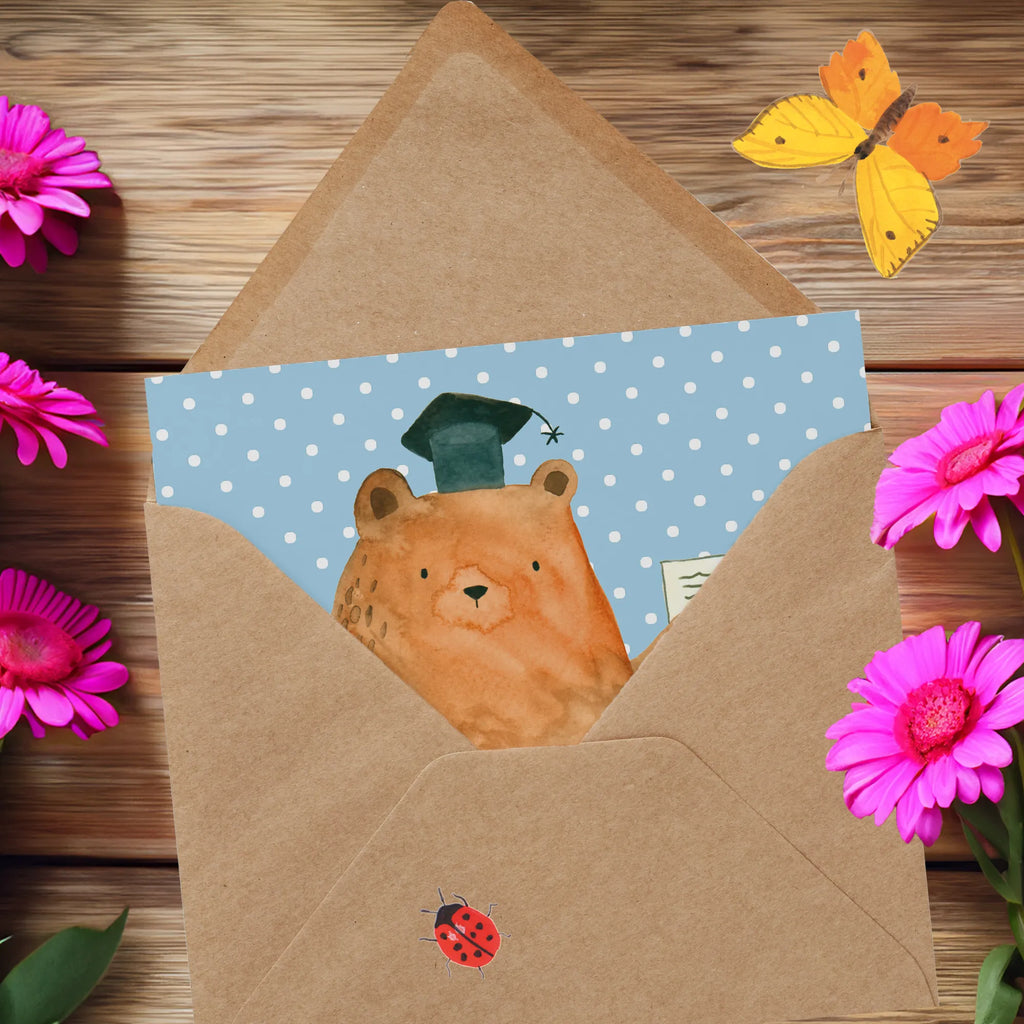 Deluxe Karte Bär Prüfung Grußkarte, Klappkarte, Hochwertige Klappkarte, Hochzeitskarte, Karte, Hochwertige Grußkarte, Einladungskarte, Geburtstagskarte, Glückwunschkarte, Bär, Teddy, Teddybär, Zeugnis, Abschlusszeugnis, Abitur, Prüfungen, Abschluss, Prüfung bestanden