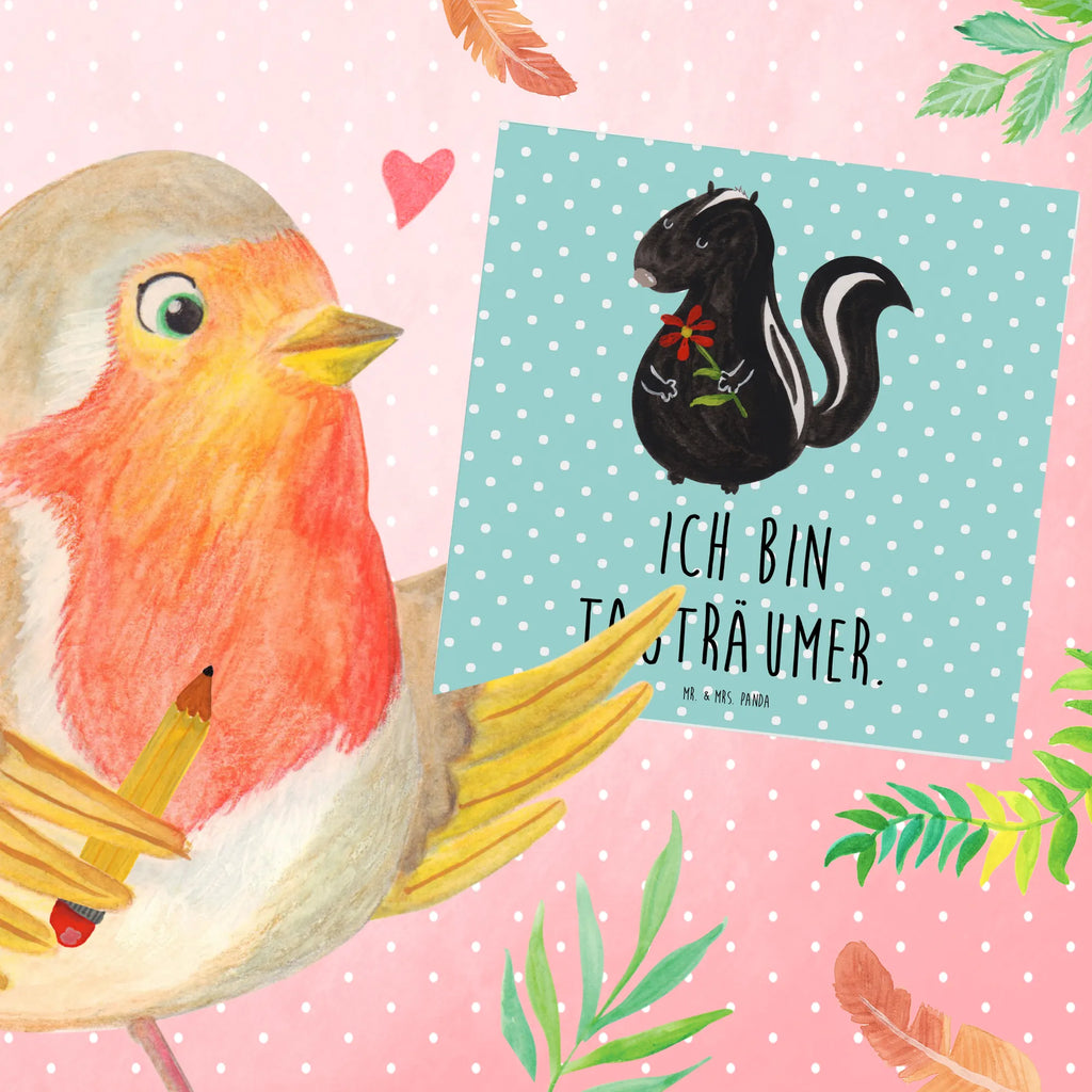 Deluxe Karte Stinktier Blume Glückwunschkarte, Grußkarte, Klappkarte, anlasskarte, faltkarte, doppelkarte, Stinktier, Skunk, Stinker, Tagträumer, Dreams, Wildtier, Träume, Stinki, Verträumt, Raubtier