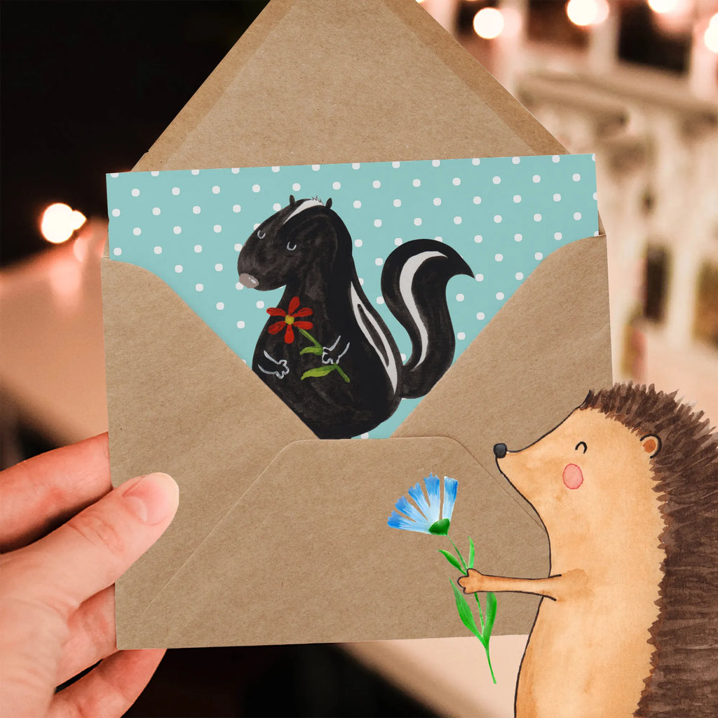 Deluxe Karte Stinktier Blume Glückwunschkarte, Grußkarte, Klappkarte, anlasskarte, faltkarte, doppelkarte, Stinktier, Skunk, Stinker, Tagträumer, Dreams, Wildtier, Träume, Stinki, Verträumt, Raubtier