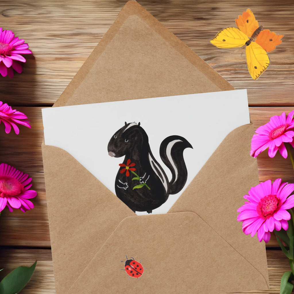 Deluxe Karte Stinktier Blume Glückwunschkarte, Grußkarte, Klappkarte, anlasskarte, faltkarte, doppelkarte, Stinktier, Skunk, Stinker, Tagträumer, Dreams, Wildtier, Träume, Stinki, Verträumt, Raubtier