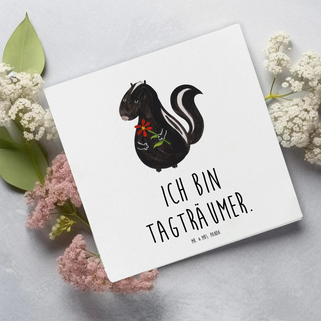 Deluxe Karte Stinktier Blume Glückwunschkarte, Grußkarte, Klappkarte, anlasskarte, faltkarte, doppelkarte, Stinktier, Skunk, Stinker, Tagträumer, Dreams, Wildtier, Träume, Stinki, Verträumt, Raubtier