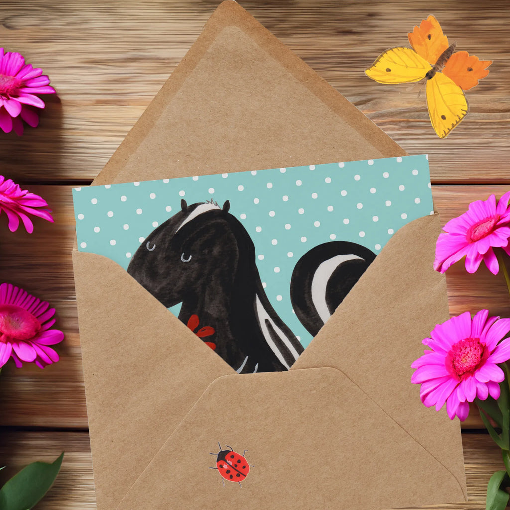 Deluxe Karte Stinktier Blume Glückwunschkarte, Grußkarte, Klappkarte, anlasskarte, faltkarte, doppelkarte, Stinktier, Skunk, Stinker, Tagträumer, Dreams, Wildtier, Träume, Stinki, Verträumt, Raubtier