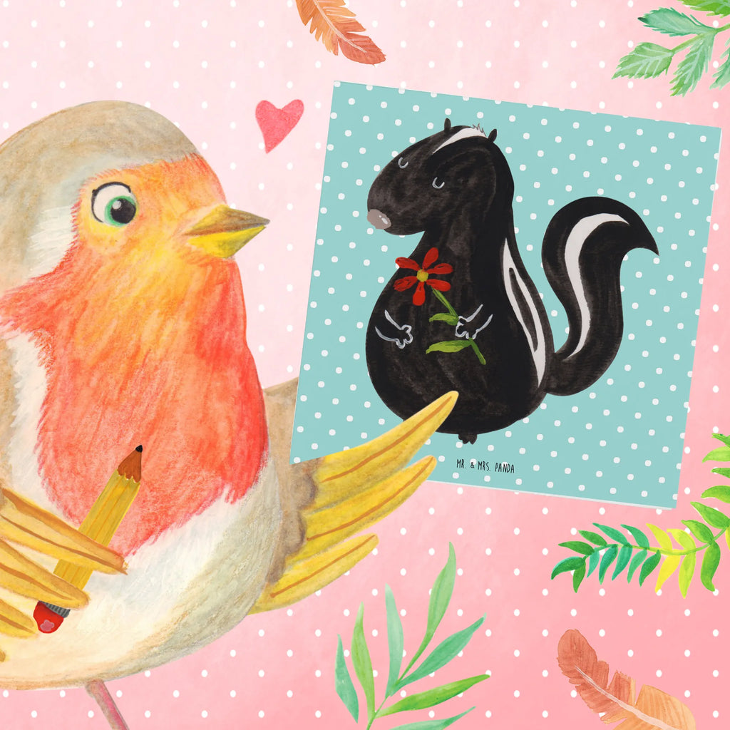 Deluxe Karte Stinktier Blume Glückwunschkarte, Grußkarte, Klappkarte, anlasskarte, faltkarte, doppelkarte, Stinktier, Skunk, Stinker, Tagträumer, Dreams, Wildtier, Träume, Stinki, Verträumt, Raubtier