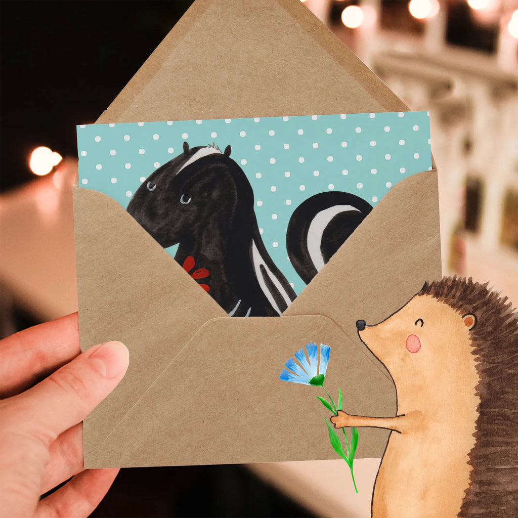 Deluxe Karte Stinktier Blume Glückwunschkarte, Grußkarte, Klappkarte, anlasskarte, faltkarte, doppelkarte, Stinktier, Skunk, Stinker, Tagträumer, Dreams, Wildtier, Träume, Stinki, Verträumt, Raubtier