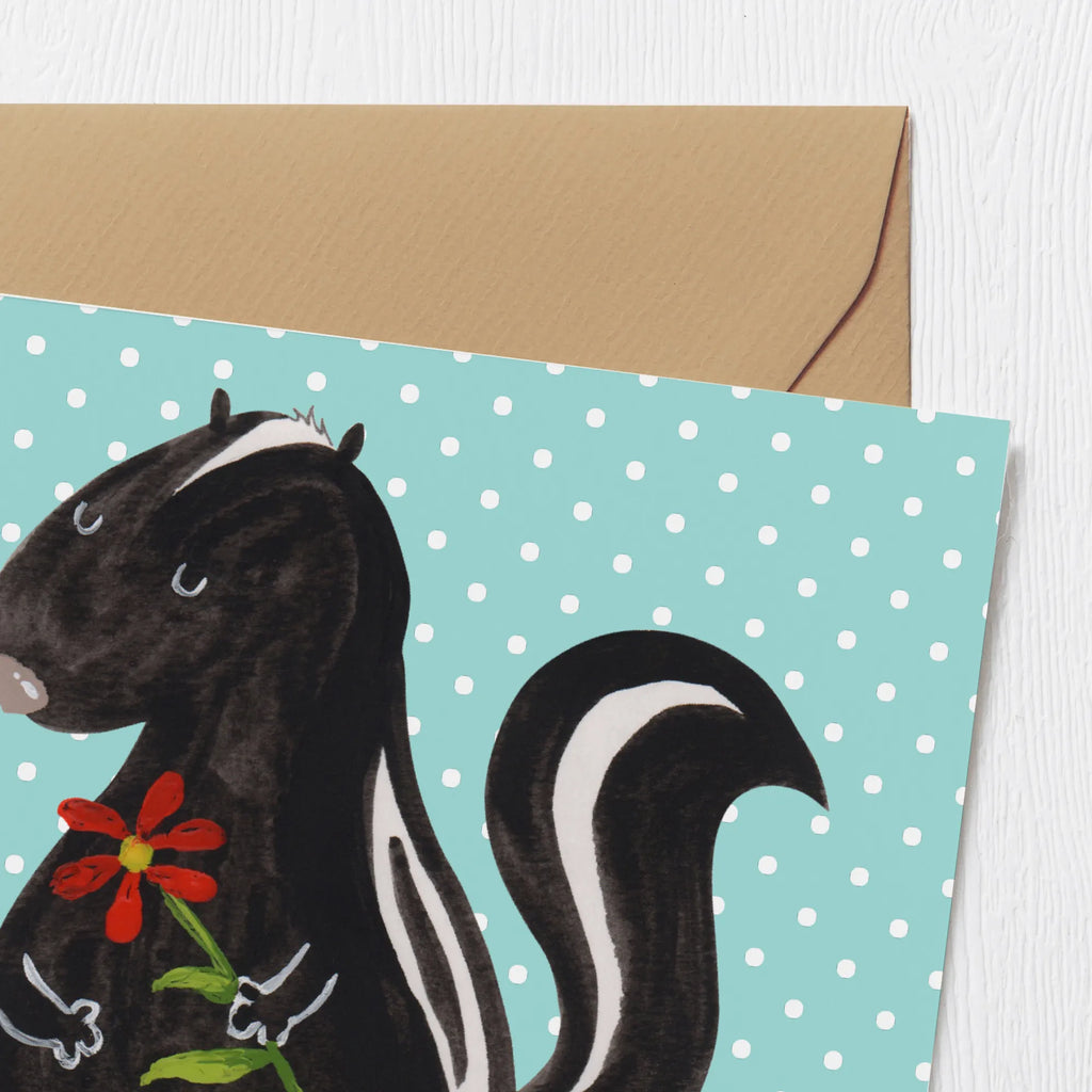 Deluxe Karte Stinktier Blume Glückwunschkarte, Grußkarte, Klappkarte, anlasskarte, faltkarte, doppelkarte, Stinktier, Skunk, Stinker, Tagträumer, Dreams, Wildtier, Träume, Stinki, Verträumt, Raubtier