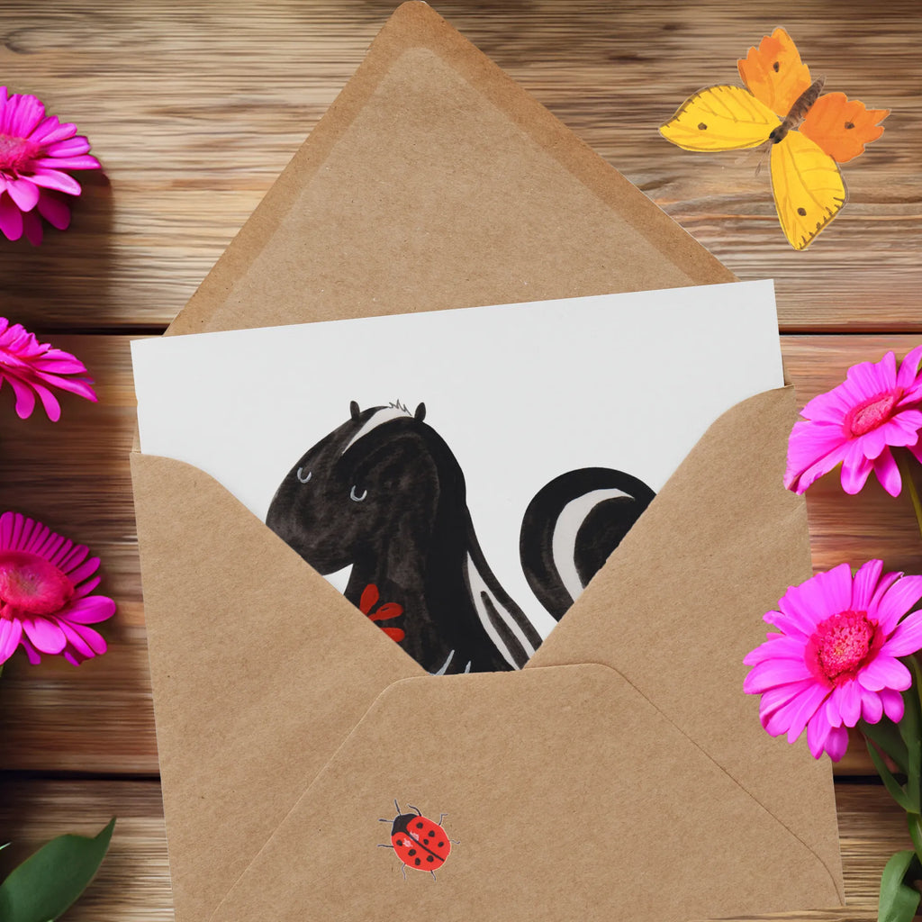 Deluxe Karte Stinktier Blume Glückwunschkarte, Grußkarte, Klappkarte, anlasskarte, faltkarte, doppelkarte, Stinktier, Skunk, Stinker, Tagträumer, Dreams, Wildtier, Träume, Stinki, Verträumt, Raubtier