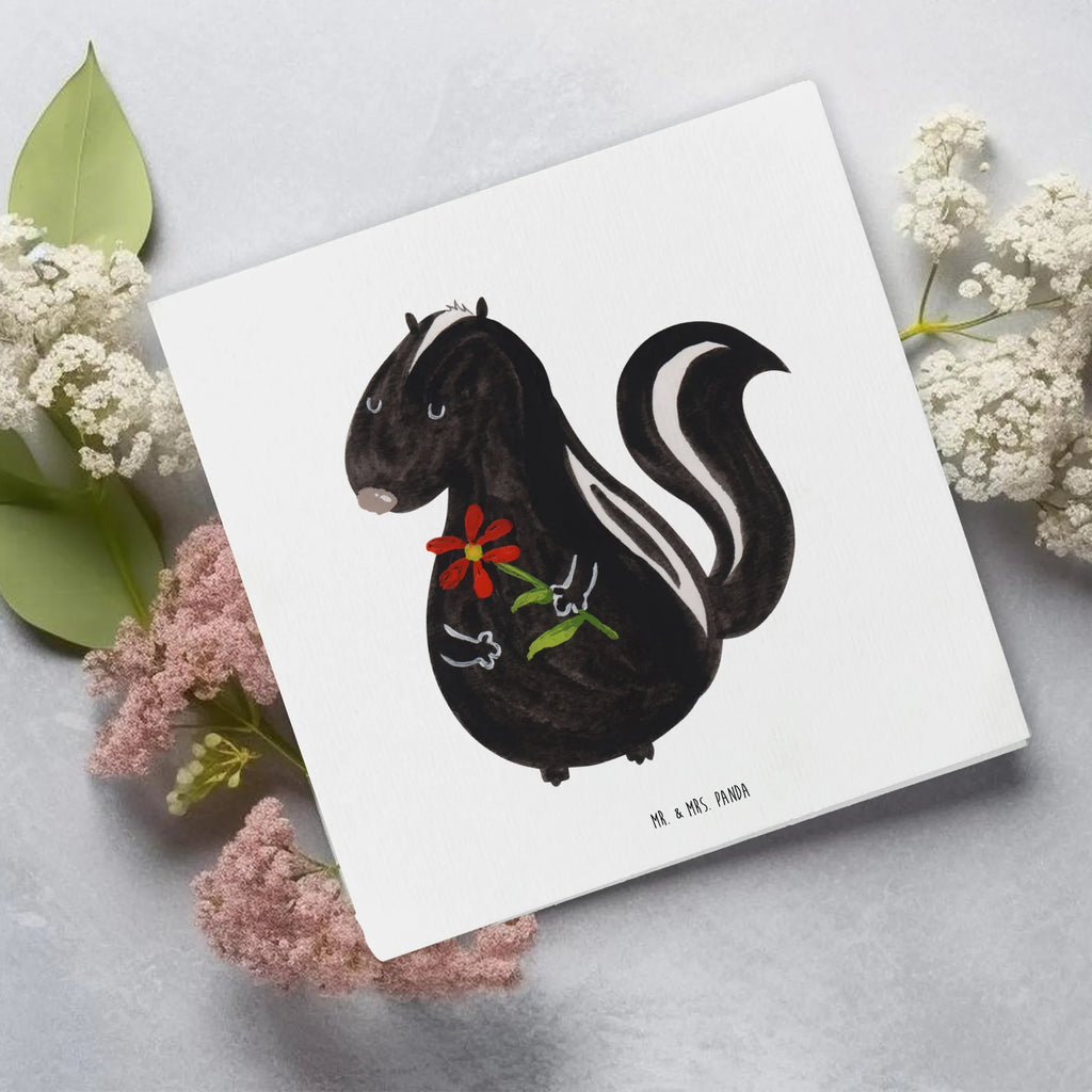 Deluxe Karte Stinktier Blume Glückwunschkarte, Grußkarte, Klappkarte, anlasskarte, faltkarte, doppelkarte, Stinktier, Skunk, Stinker, Tagträumer, Dreams, Wildtier, Träume, Stinki, Verträumt, Raubtier