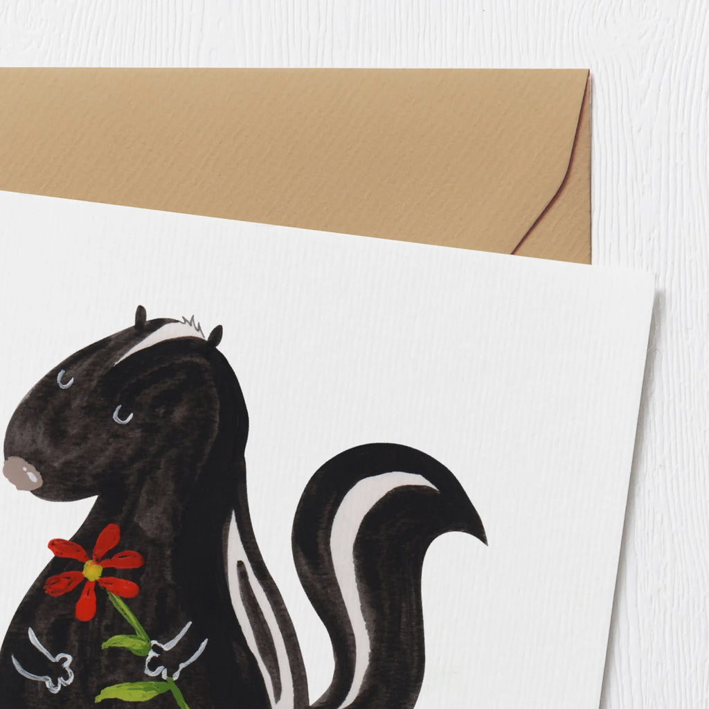 Deluxe Karte Stinktier Blume Glückwunschkarte, Grußkarte, Klappkarte, anlasskarte, faltkarte, doppelkarte, Stinktier, Skunk, Stinker, Tagträumer, Dreams, Wildtier, Träume, Stinki, Verträumt, Raubtier