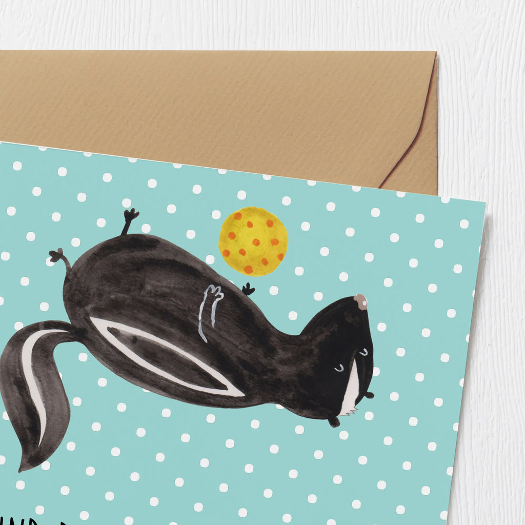 Deluxe Karte Stinktier Ball Glückwunschkarte, Klappkarte, Grußkarte, faltkarte, anlasskarte, doppelkarte, Stinktier, Skunk, Weisheit, Stinker, Wildtier, Stinki, Verspielt, Raubtier