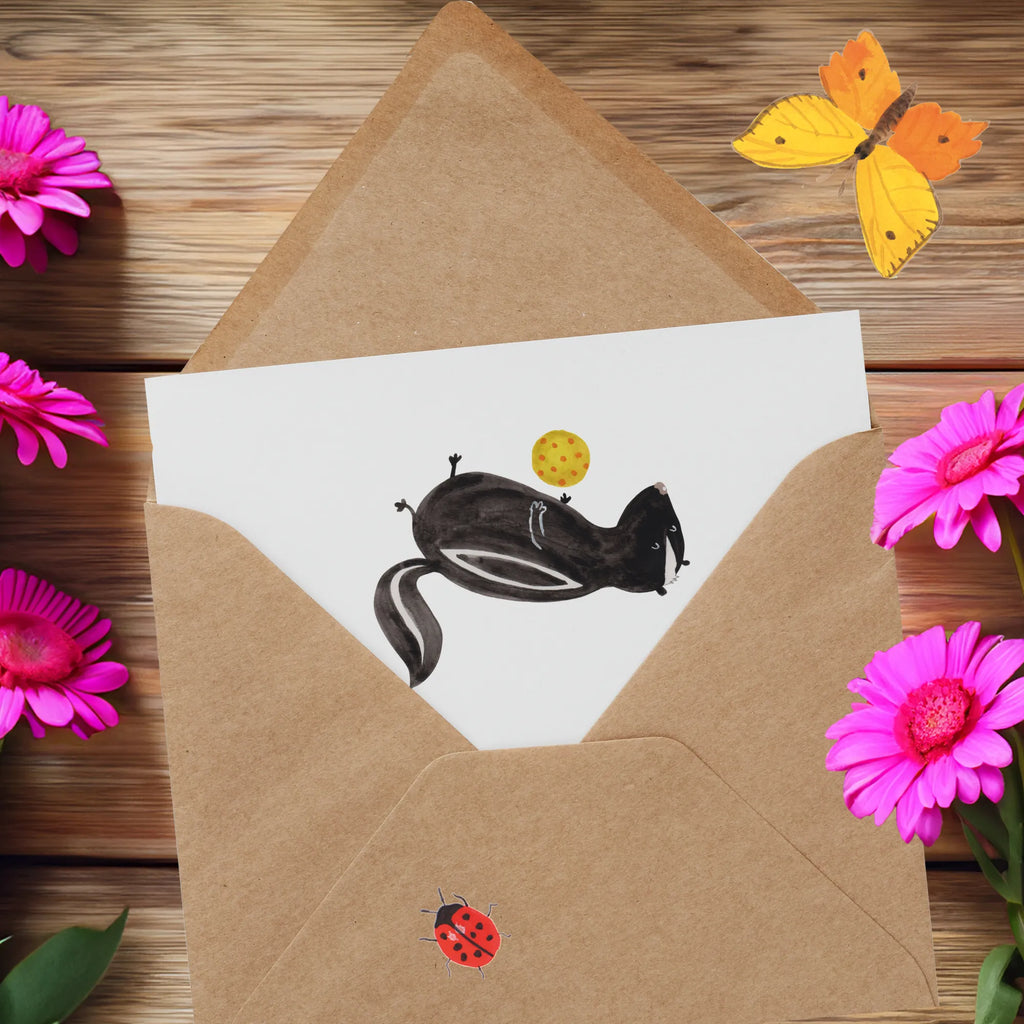 Deluxe Karte Stinktier Ball Glückwunschkarte, Klappkarte, Grußkarte, faltkarte, anlasskarte, doppelkarte, Stinktier, Skunk, Weisheit, Stinker, Wildtier, Stinki, Verspielt, Raubtier