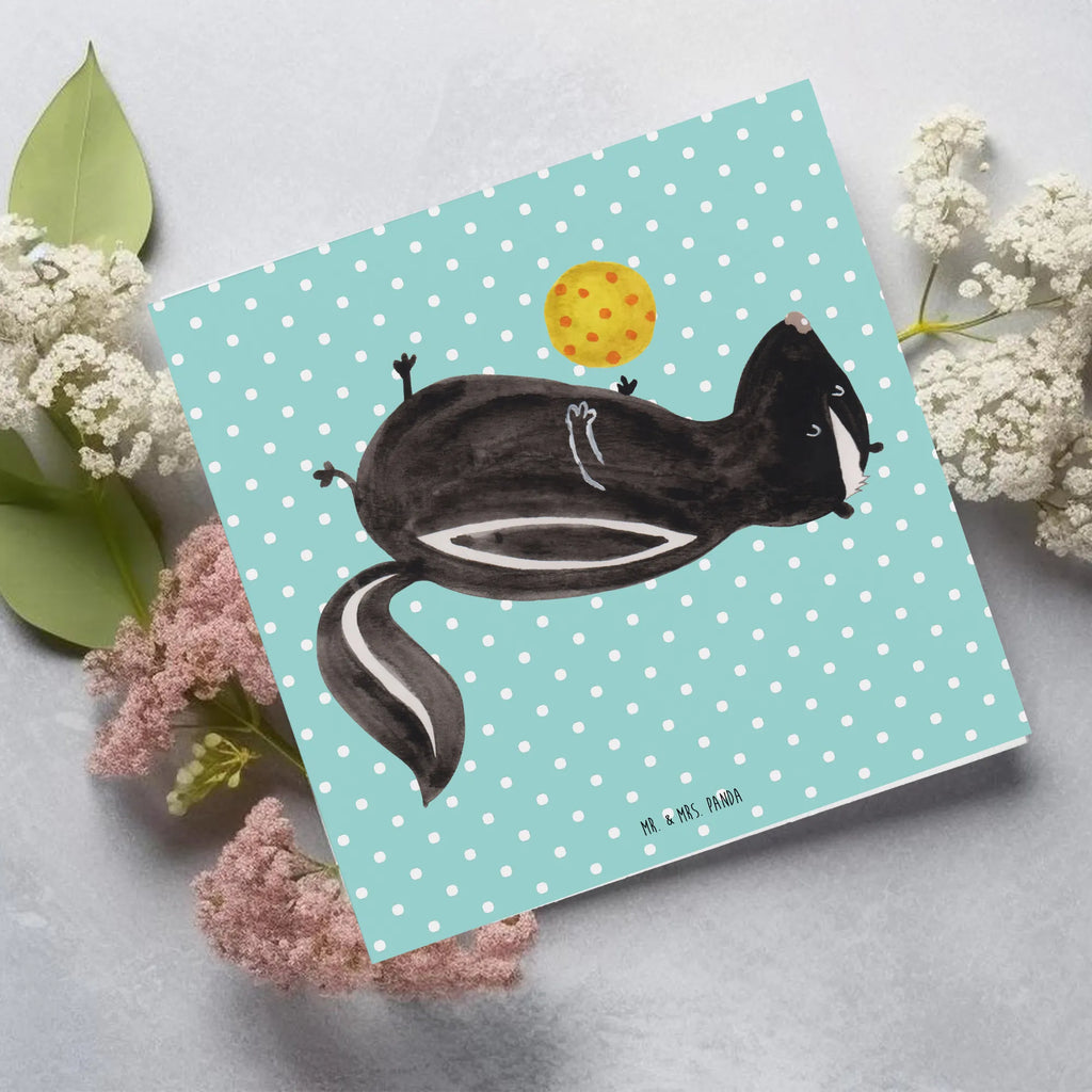 Deluxe Karte Stinktier Ball Glückwunschkarte, Klappkarte, Grußkarte, faltkarte, anlasskarte, doppelkarte, Stinktier, Skunk, Weisheit, Stinker, Wildtier, Stinki, Verspielt, Raubtier