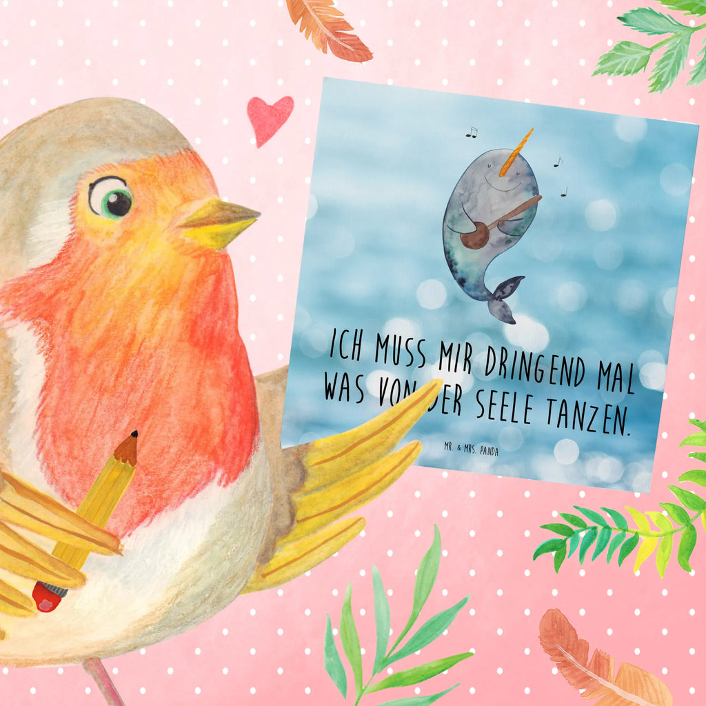 Deluxe Karte Narwal Gitarre anlasskarte, Glückwunschkarte, Klappkarte, doppelkarte, Grußkarte, faltkarte, Urlaub, Meerestiere, Meer, Wal, Tanzen, Probleme, Problemlösung, Gespräche, Narwal, Gitarre, Frust