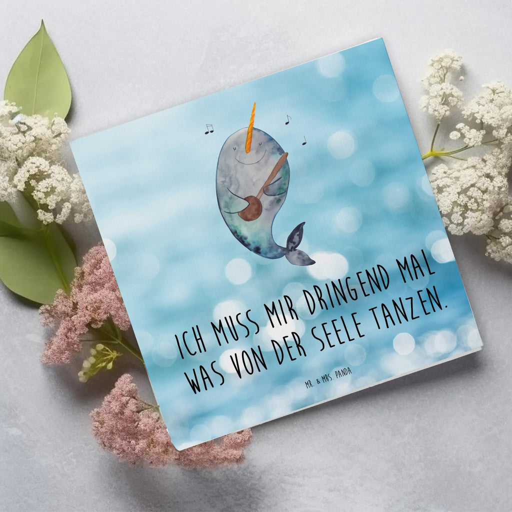 Deluxe Karte Narwal Gitarre anlasskarte, Glückwunschkarte, Klappkarte, doppelkarte, Grußkarte, faltkarte, Urlaub, Meerestiere, Meer, Wal, Tanzen, Probleme, Problemlösung, Gespräche, Narwal, Gitarre, Frust