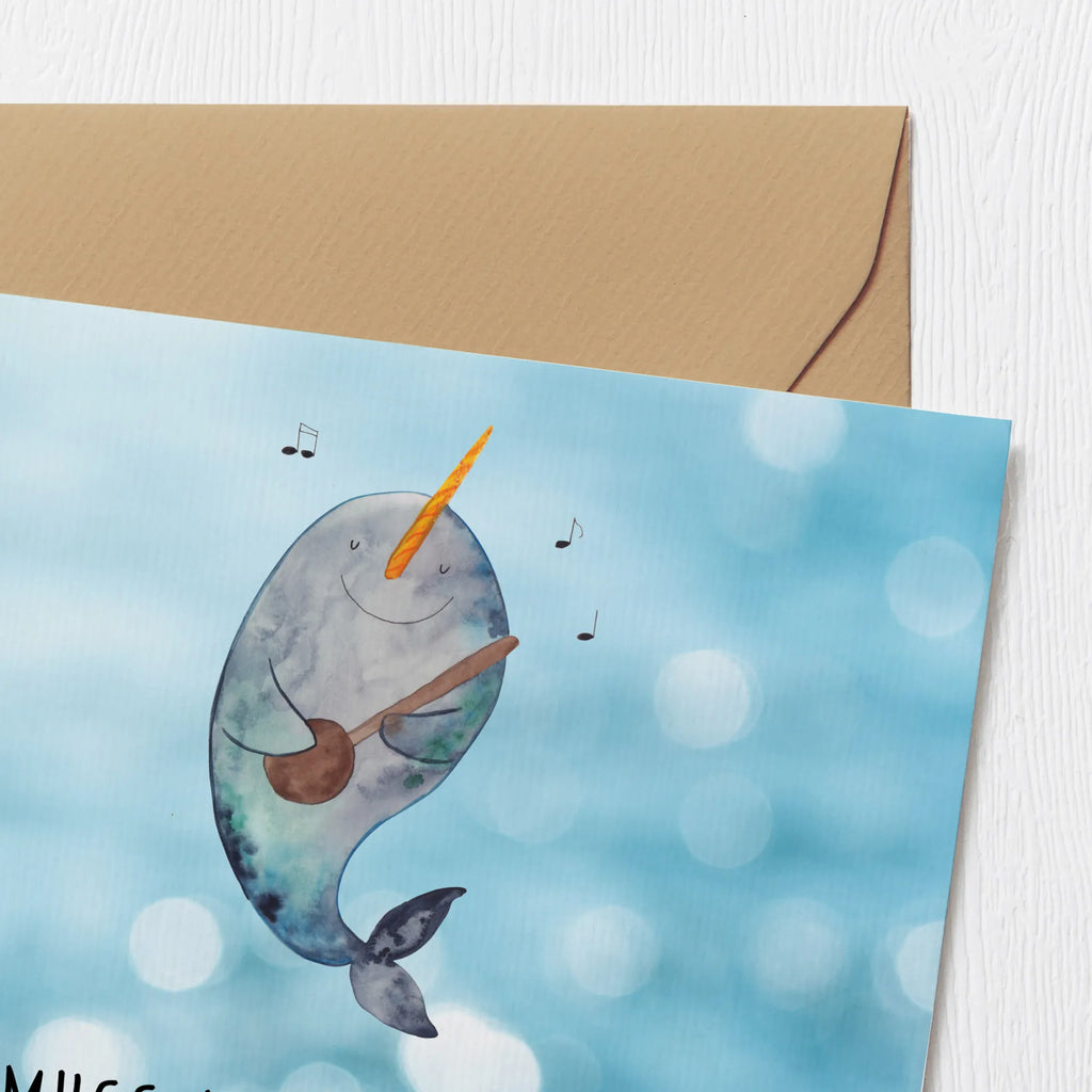 Deluxe Karte Narwal Gitarre anlasskarte, Glückwunschkarte, Klappkarte, doppelkarte, Grußkarte, faltkarte, Urlaub, Meerestiere, Meer, Wal, Tanzen, Probleme, Problemlösung, Gespräche, Narwal, Gitarre, Frust