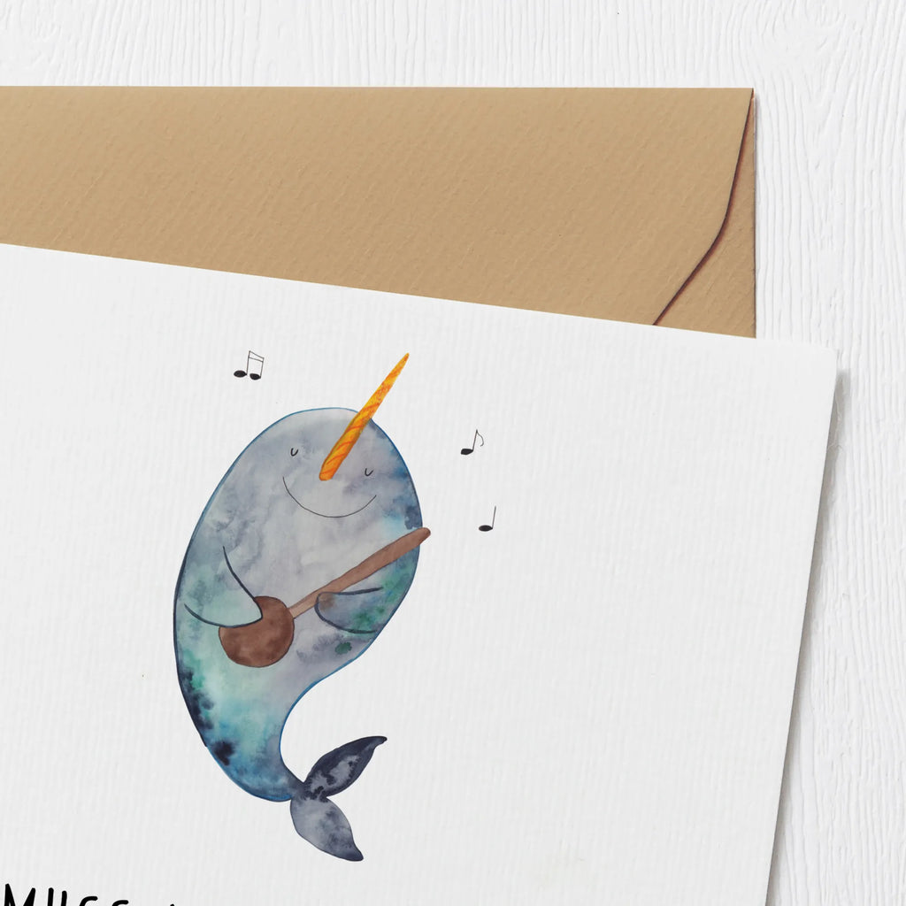 Deluxe Karte Narwal Gitarre anlasskarte, Glückwunschkarte, Klappkarte, doppelkarte, Grußkarte, faltkarte, Urlaub, Meerestiere, Meer, Wal, Tanzen, Probleme, Problemlösung, Gespräche, Narwal, Gitarre, Frust